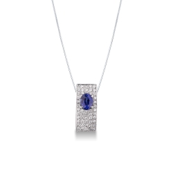 Collier en or blanc 18k avec diamants et saphir bleu