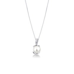 Collier en or blanc 18k avec diamants brillants et perle naturelle 7 mm