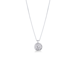 Collier en or blanc 18k avec pendentif rond pavé de diamants