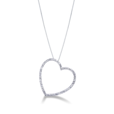 Collier en or blanc 18k avec pendentif cœur serti de diamants