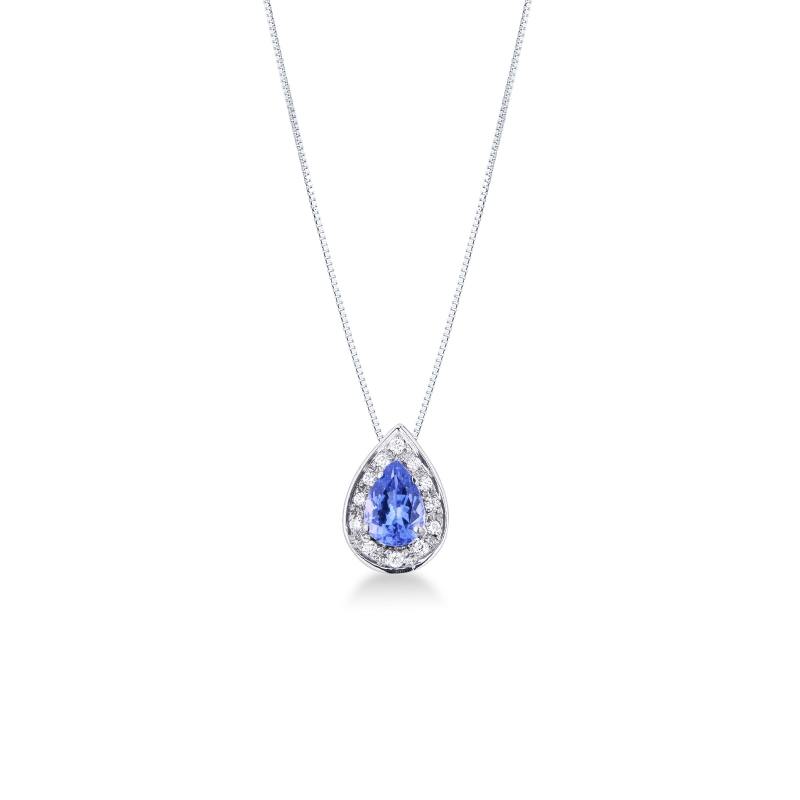 Collier pendentif en or blanc 18 carats tanzanite