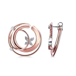 Boucles d'oreilles ovales en or rose et blanc 18k et diamants 