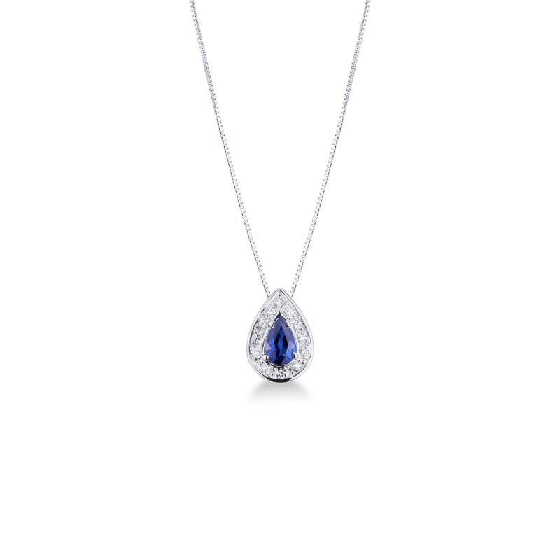 Collier en or blanc 750 avec diamants et saphir bleu