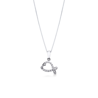 Collier en or blanc 18k avec pendentif baleine en diamants