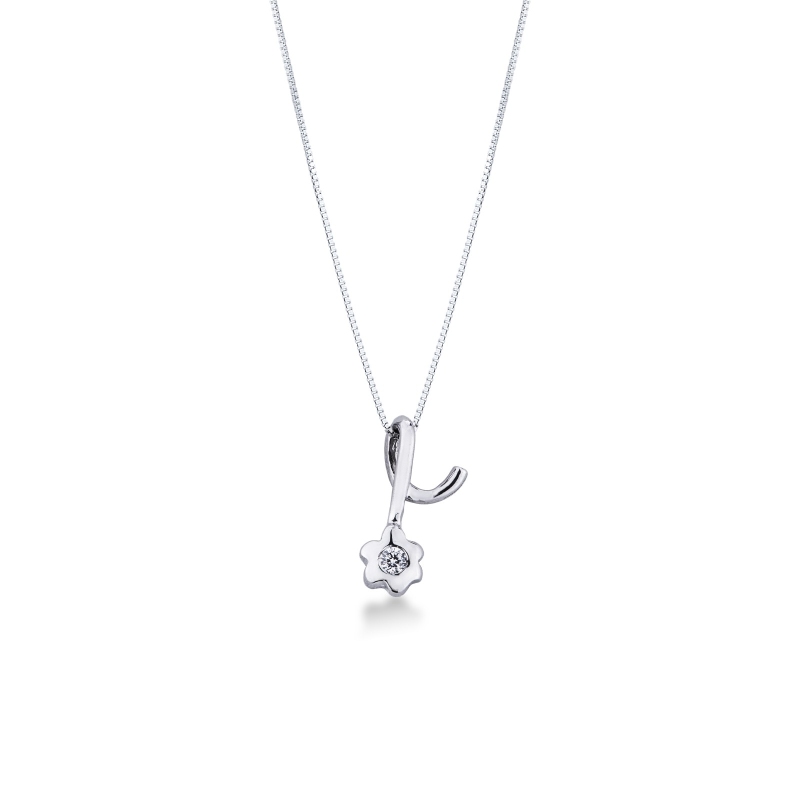 Collier avec pendentif fleur en or blanc 18k avec diamant