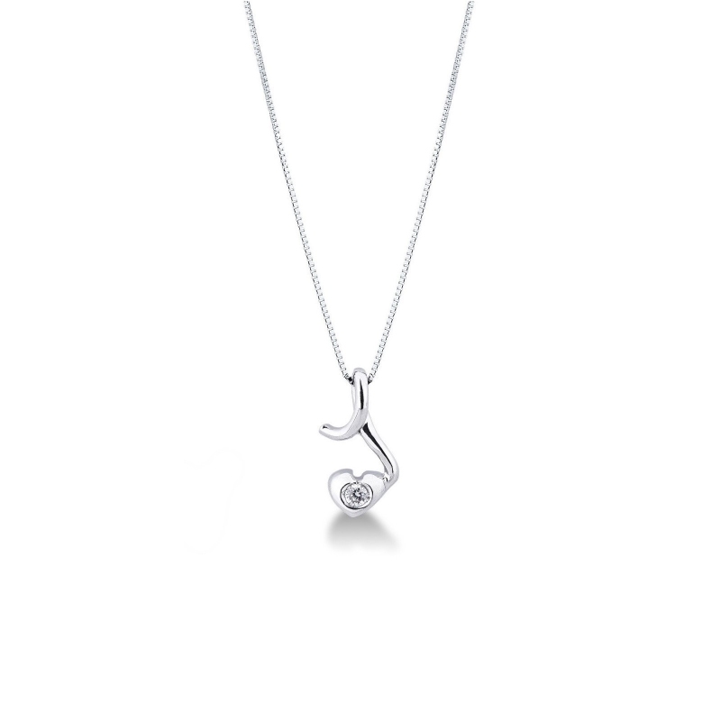 Collier solitaire en forme cœur or blanc 18k 