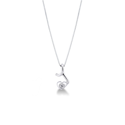 Collier solitaire en forme cœur or blanc 18k 