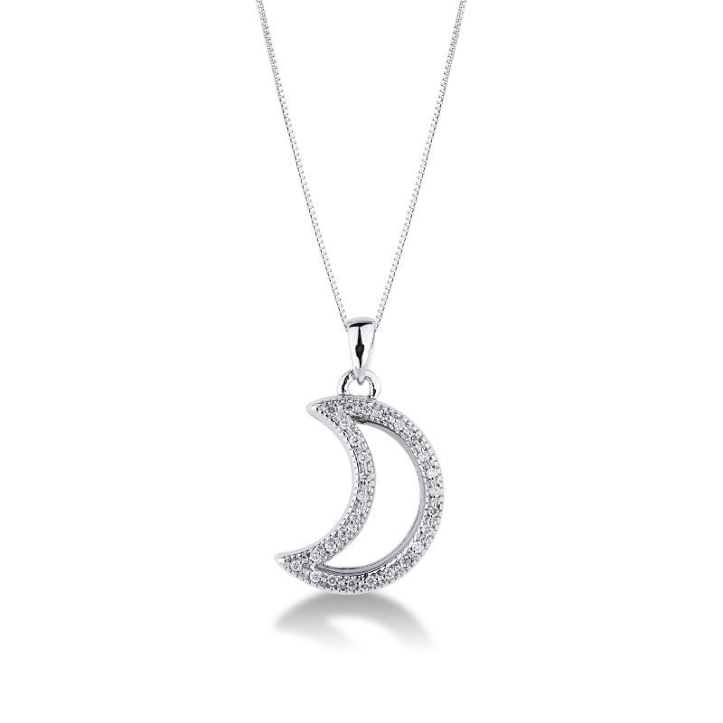 Collier pendentif en or 750 avec lune et diamants 