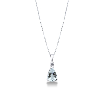 Collier pendentif en or blanc 18k aigue-marine et diamants