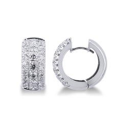 Créoles en Or Blanc 18k avec Trois Rangées de Diamants ct 2,60