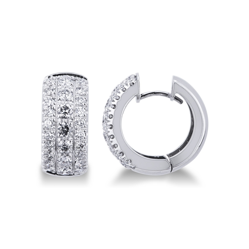 Créoles en Or Blanc 18k avec Trois Rangées de Diamants ct 2,60