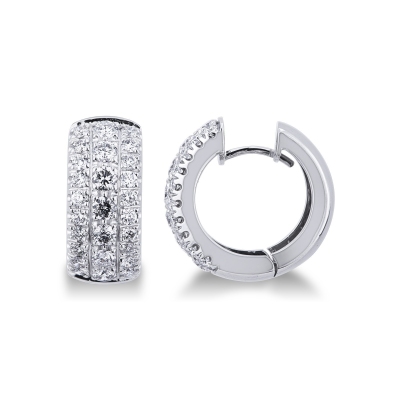 Créoles en Or Blanc 18k avec Trois Rangées de Diamants ct 2,60