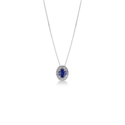 Collier en or blanc 18K saphir bleu et diamants latéraux