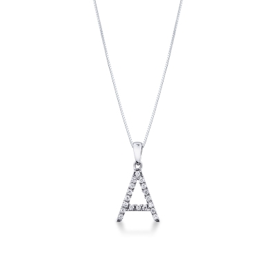 Collier avec lettre A en or blanc 750 et diamants 