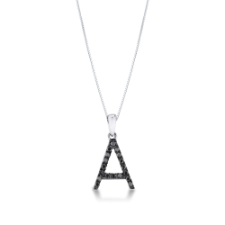 Pendentif lettre A collier or blanc et diamants noir