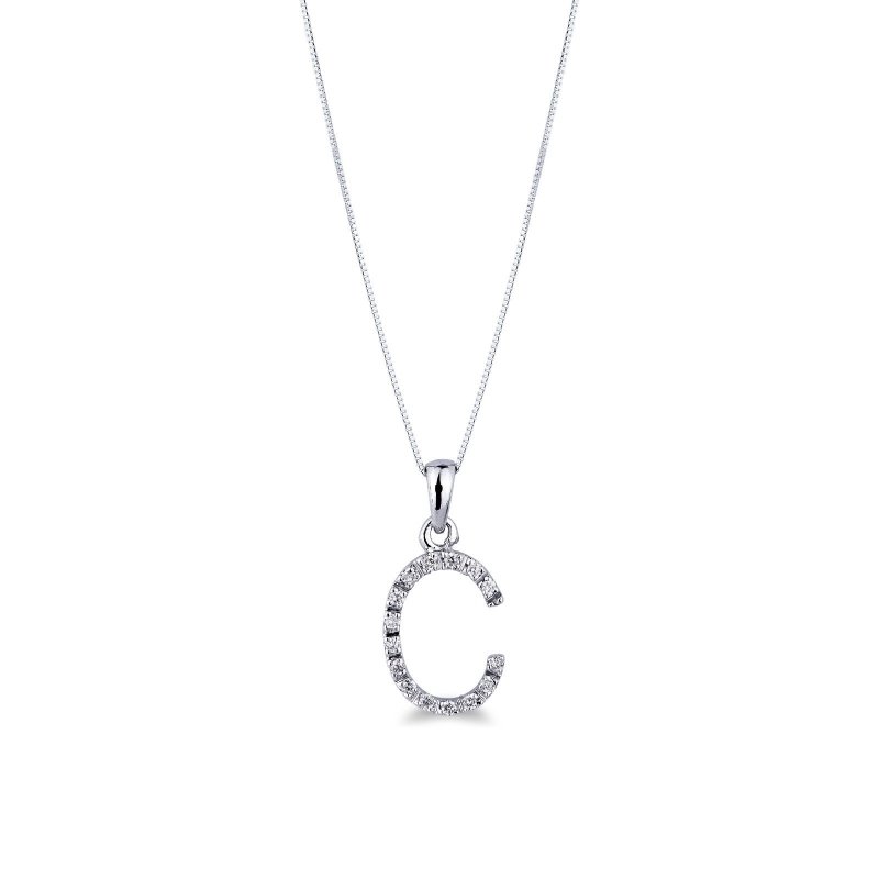 Collier en Or Blanc 18k avec Lettre C et Diamants