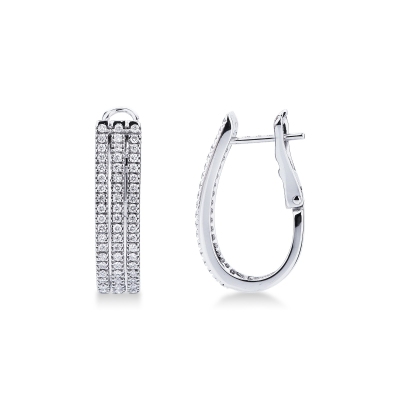 Boucles d'oreilles ovales or blanc 18k avec triple rangée diamants