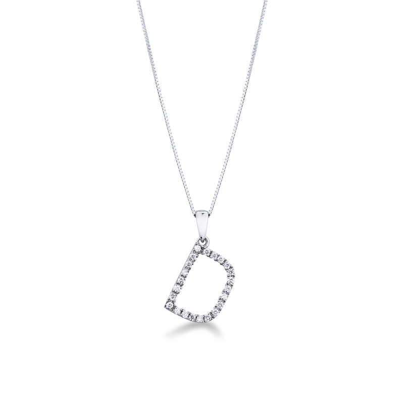 Collier personnalisé avec lettre  D en or blanc 750 et diamants