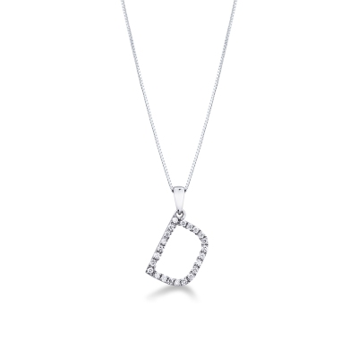 Collier personnalisé avec lettre  D en or blanc 750 et diamants