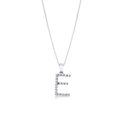 Collier avec lettre  E en or blanc 750 et diamants 