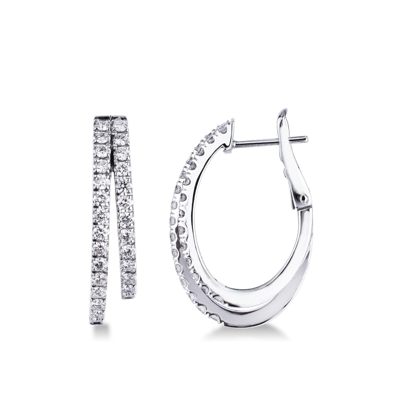 Boucles d'oreilles avec deux cercles en or blanc 18k et diamants
