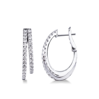 Boucles d'oreilles avec deux cercles en or blanc 18k et diamants
