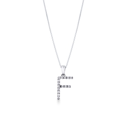 Collier en or blanc 18k avec pendentif lettre F