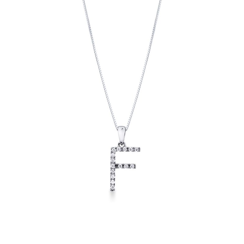Collier en or blanc 18k avec pendentif lettre F