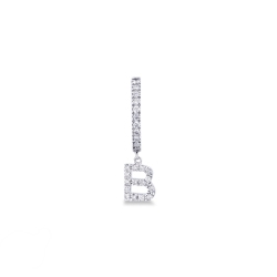 Mono boucle d'oreille en or blanc 18 carats, avec lettre B 