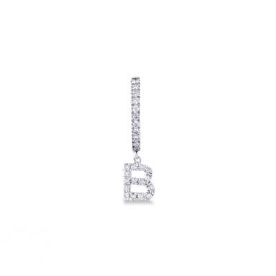 Mono boucle d'oreille en or blanc 18 carats, avec lettre B 