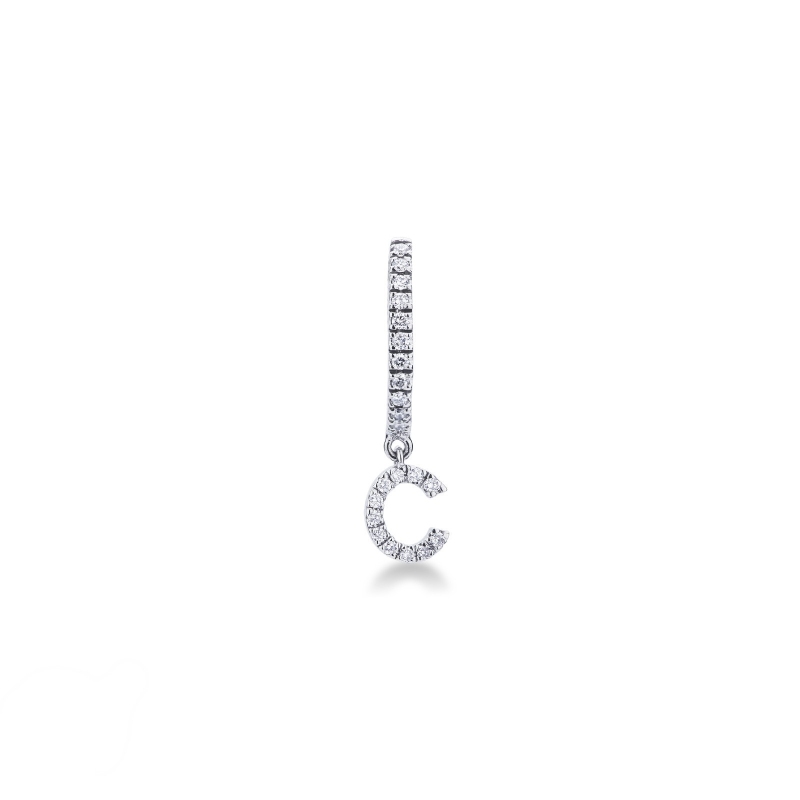 Mono boucle d'oreille en or blanc 18 carats, avec lettre C en diamants