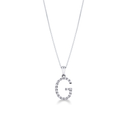 Collier lettre G en or blanc 18 carats avec diamants