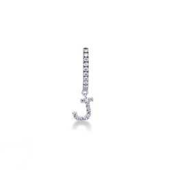 Mono boucle d'oreille en or blanc 18 carats, avec lettre J en diamants