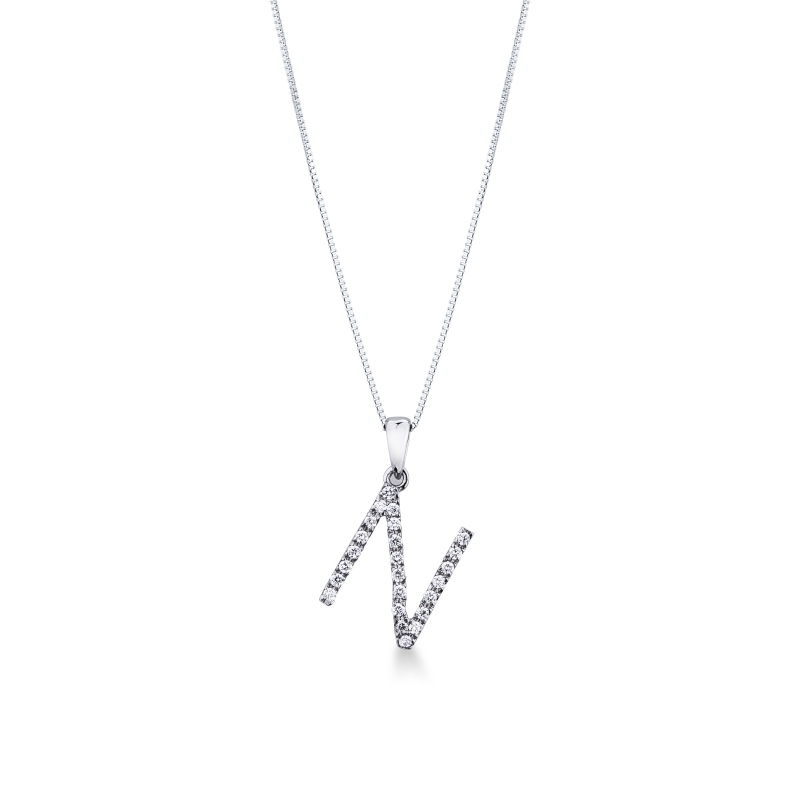 Collier en Or Blanc 18k avec Lettre N et Diamants