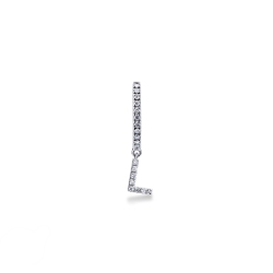 Mono boucle d'oreille en or blanc 18 carats, avec lettre L en diamants