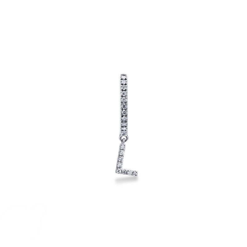 Mono boucle d'oreille en or blanc 18 carats, avec lettre L en diamants