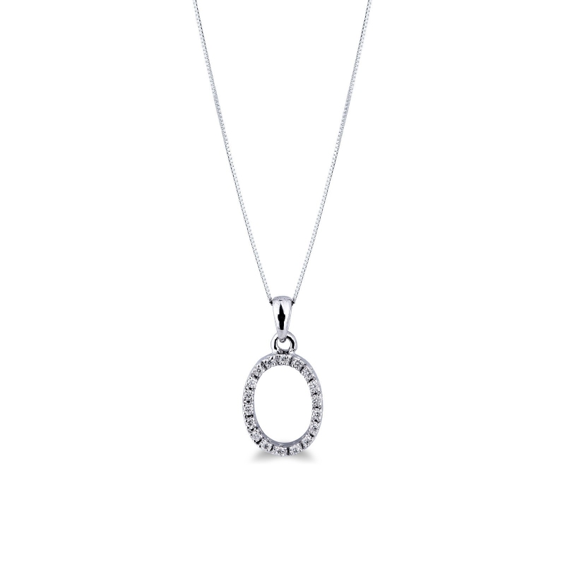 Pendentif lettre O collier femme or blanc et diamants 