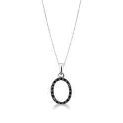 Collier lettre O or blanc 750 et diamants noir