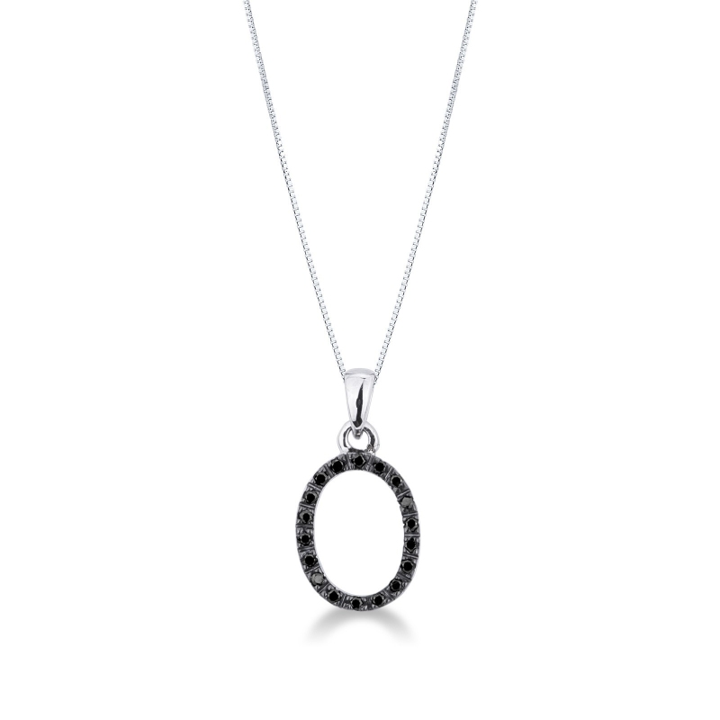 Collier lettre O or blanc 750 et diamants noir