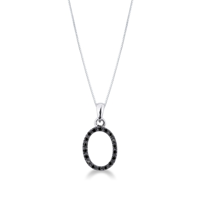 Collier lettre O or blanc 750 et diamants noir