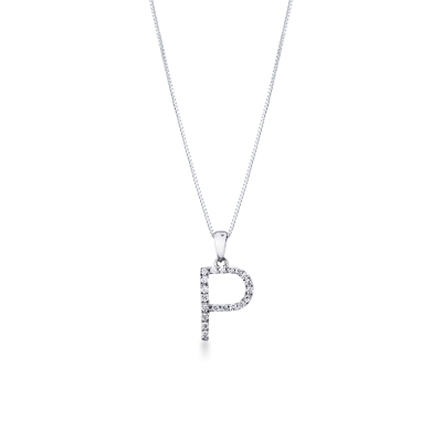 Collier avec lettre  P en or blanc 750 et diamants