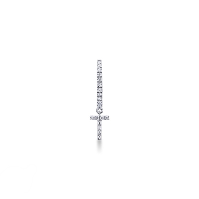 Boucle d'oreille lettre T en or blanc 750 et diamants