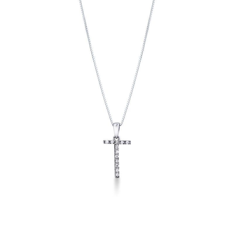 Pendentif lettre T collier femme or blanc et diamants