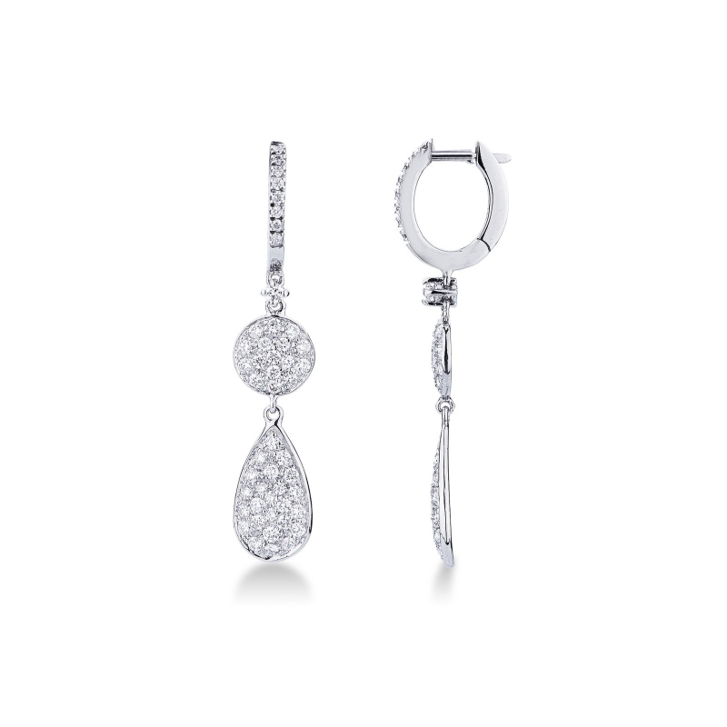 Boucles d'oreilles en or blanc 18k avec pendants pavés de diamants 
