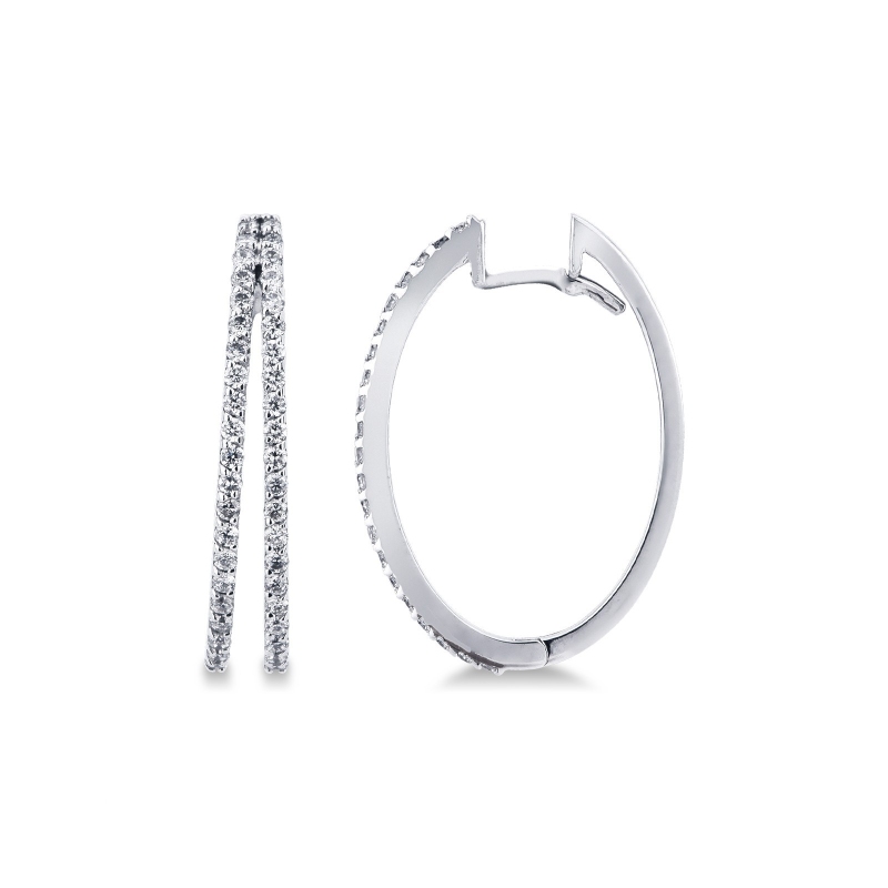 Boucles d'oreilles ovales à 2 rangées en or blanc 18k avec diamants