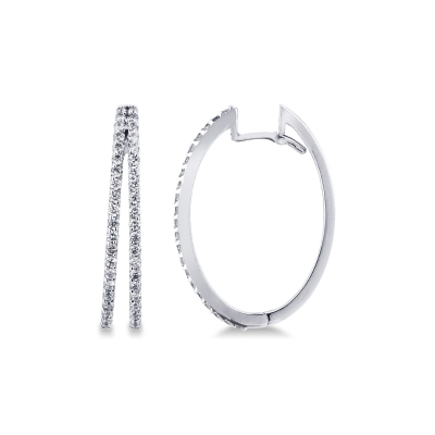 Boucles d'oreilles ovales à 2 rangées en or blanc 18k avec diamants
