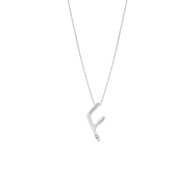 Collier en or blanc 18k avec lettre F et diamant