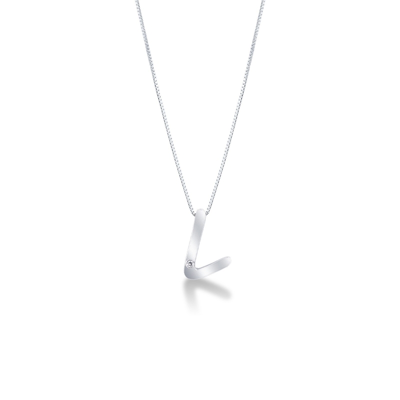 Collier en or blanc 18k lettre L et diamant