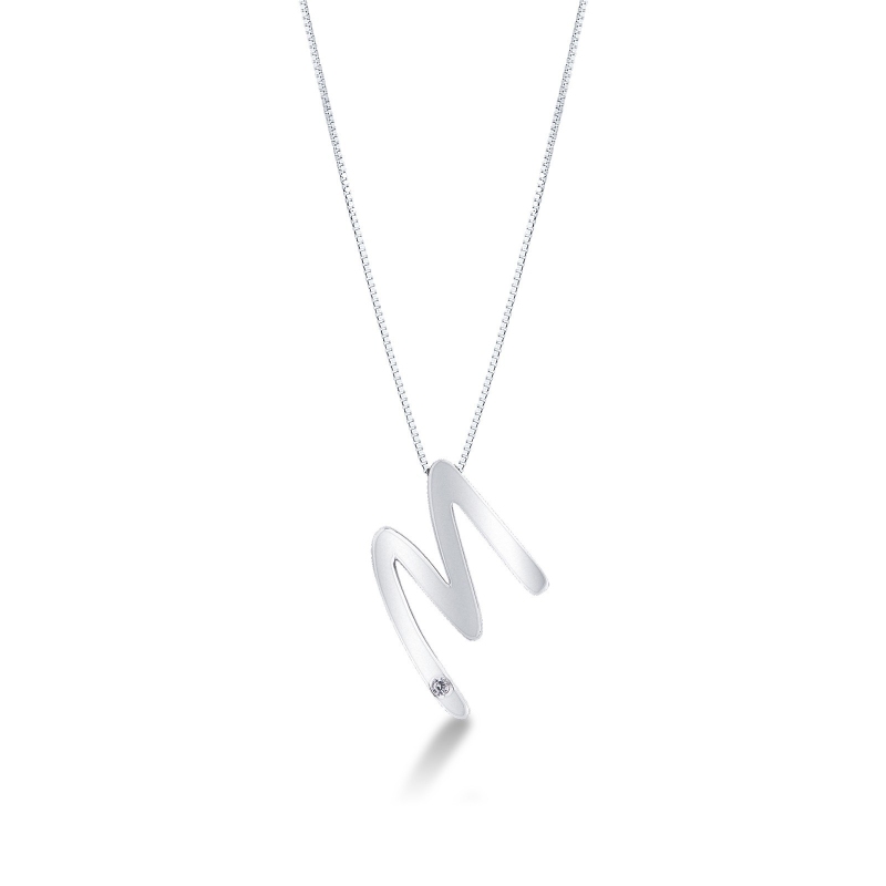 Collier or blanc 18k lettre M diamant