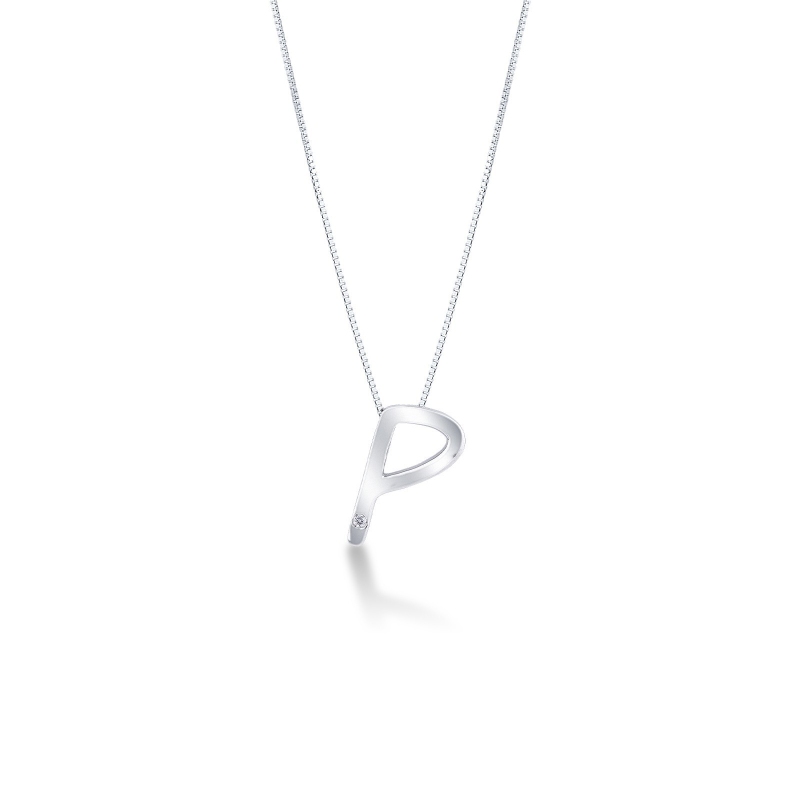 Collier personnalisé lettre P or blanc et diamants